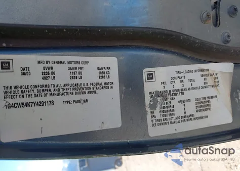 2000 Buick Park Avenue from USA, damaged, VIN 1G4CW54K7Y4291178